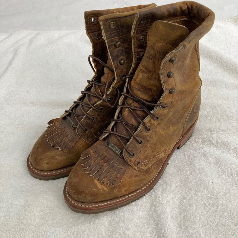 Double-H AG7 Ladies Lacer Boots Brown Distressed Leather Western Work Kiltie